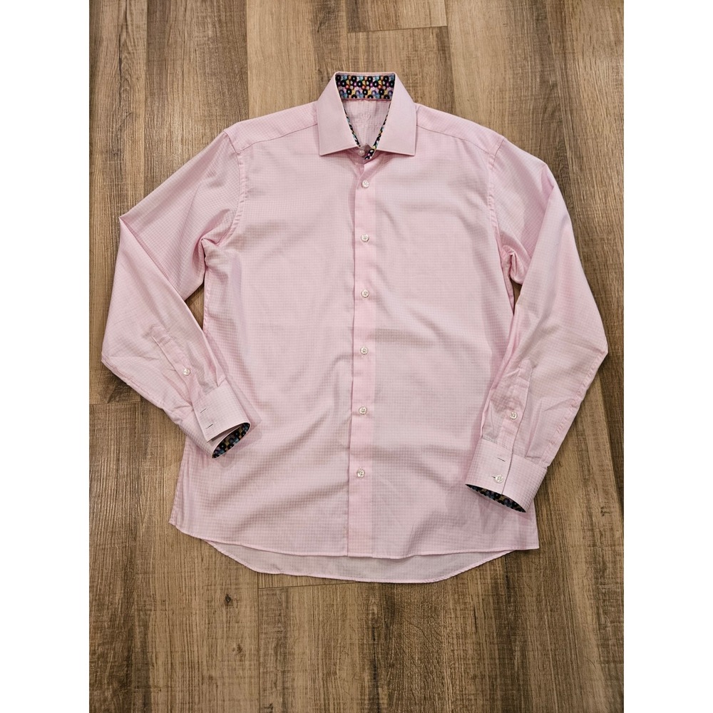 Bertigo Mens Medium Pink Dress Shirt Long Sleeve Contrast Cuff 100% Cotton